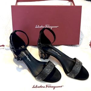 Black & Crystal Salvatore Ferragamo Azalea Heels **Like New** 2 Inch Heel